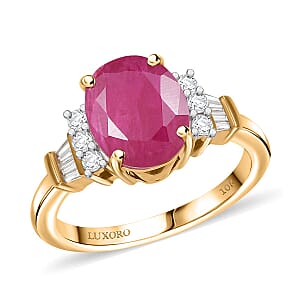 Luxoro AAA Montepuez Ruby and I1 Diamond 3.70 ctw Ring in 10K Yellow Gold (Size 10.0)