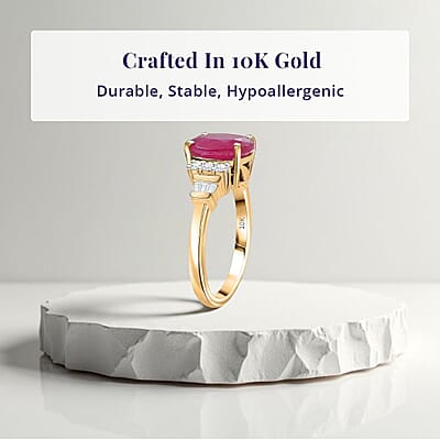 Luxoro AAA Montepuez Ruby and I1 Diamond 3.70 ctw Ring in 10K Yellow Gold (Size 11.0)