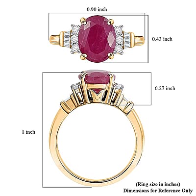 Luxoro AAA Montepuez Ruby and I1 Diamond 3.70 ctw Ring in 10K Yellow Gold (Size 11.0)