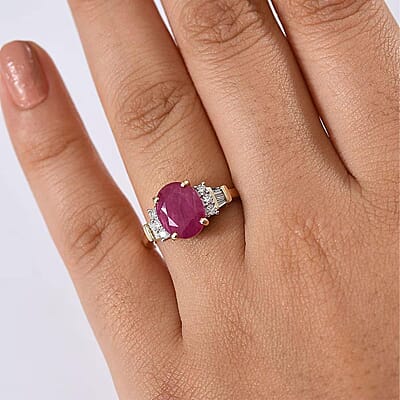 Luxoro AAA Montepuez Ruby and I1 Diamond 3.70 ctw Ring in 10K Yellow Gold (Size 5.0)