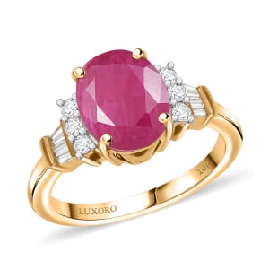 Luxoro AAA Montepuez Ruby and I1 Diamond 4.10 ctw Ring in 10K Yellow Gold (Size 7.0)