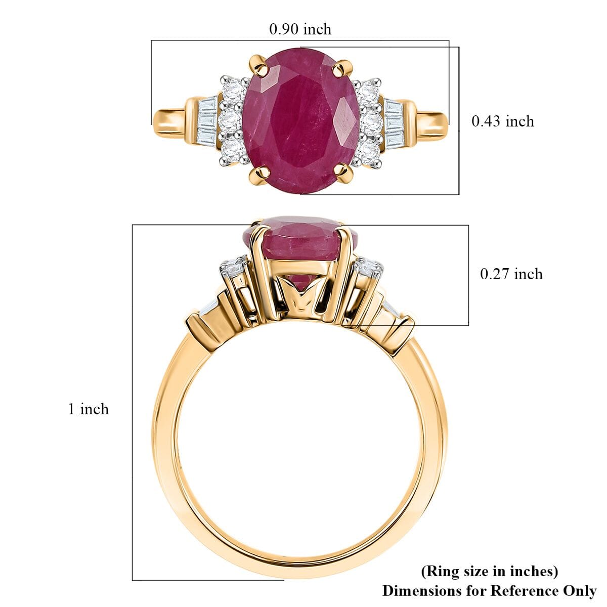 Luxoro AAA Montepuez Ruby and I1 Diamond 4.10 ctw Ring in 10K Yellow Gold (Size 7.0) image number 5