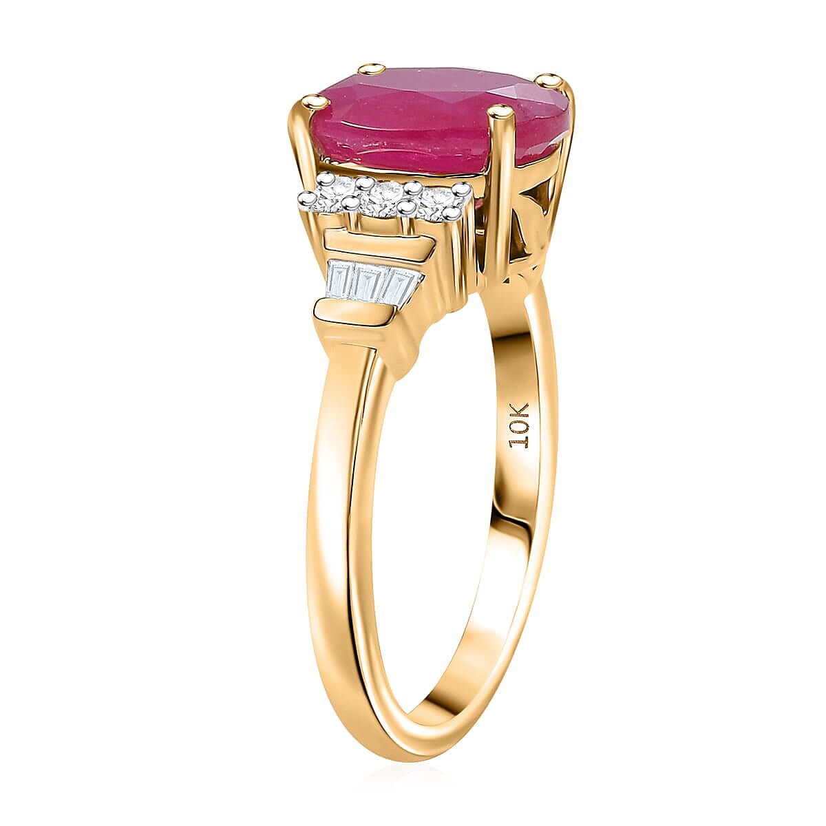 Luxoro AAA Montepuez Ruby and I1 Diamond 3.70 ctw Ring in 10K Yellow Gold (Size 9.5) image number 3