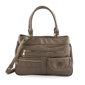 Cee Klein Taupe Faux Leather Multi-Compartment Shoulder Bag