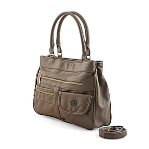 Cee Klein Taupe Faux Leather Multi-Compartment Shoulder Bag
