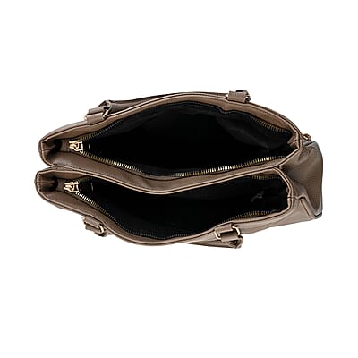 Cee Klein Taupe Faux Leather Multi-Compartment Shoulder Bag