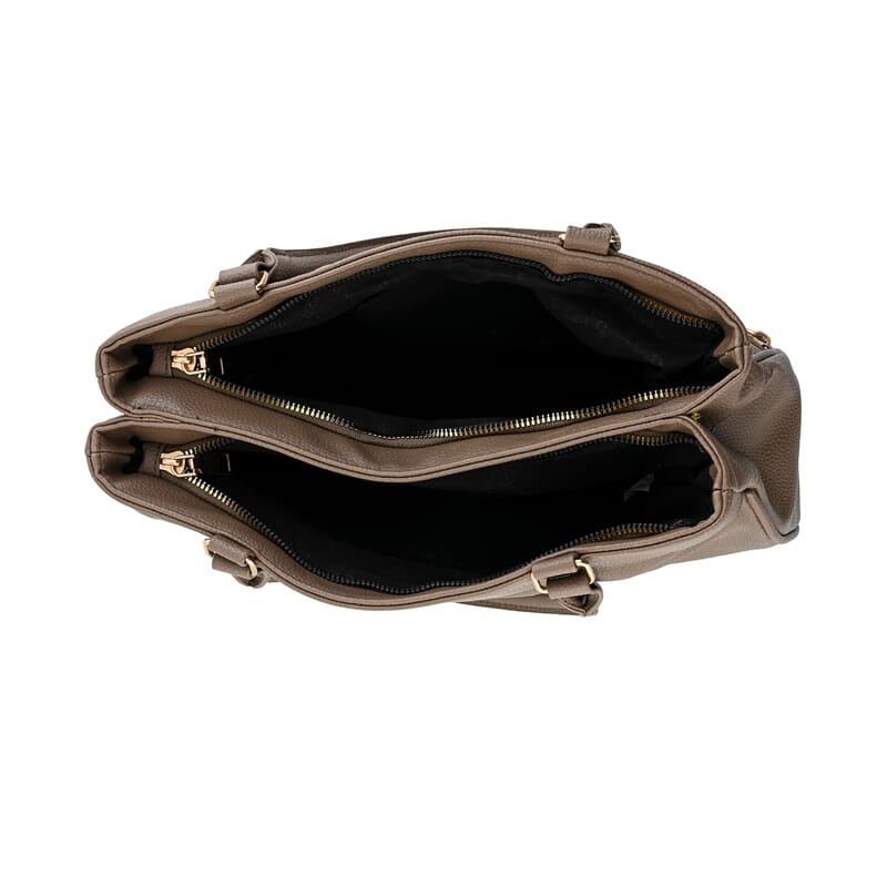 Cee Klein Taupe Faux Leather Multi-Compartment Shoulder Bag