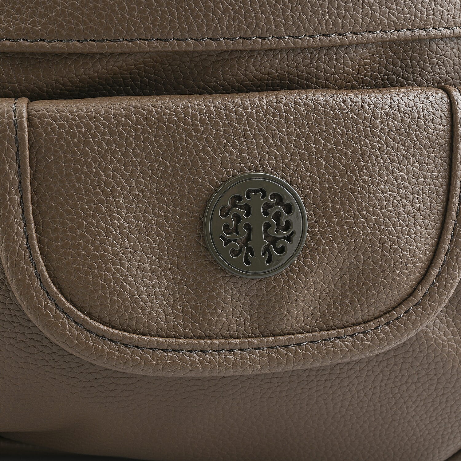 Cee Klein Taupe Faux Leather Multi-Compartment Shoulder Bag