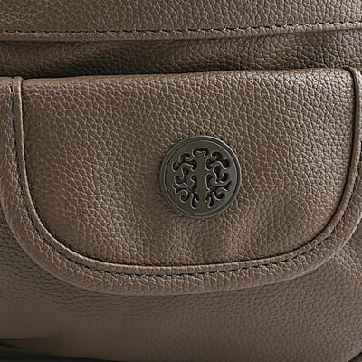 Cee Klein Taupe Faux Leather Multi-Compartment Shoulder Bag