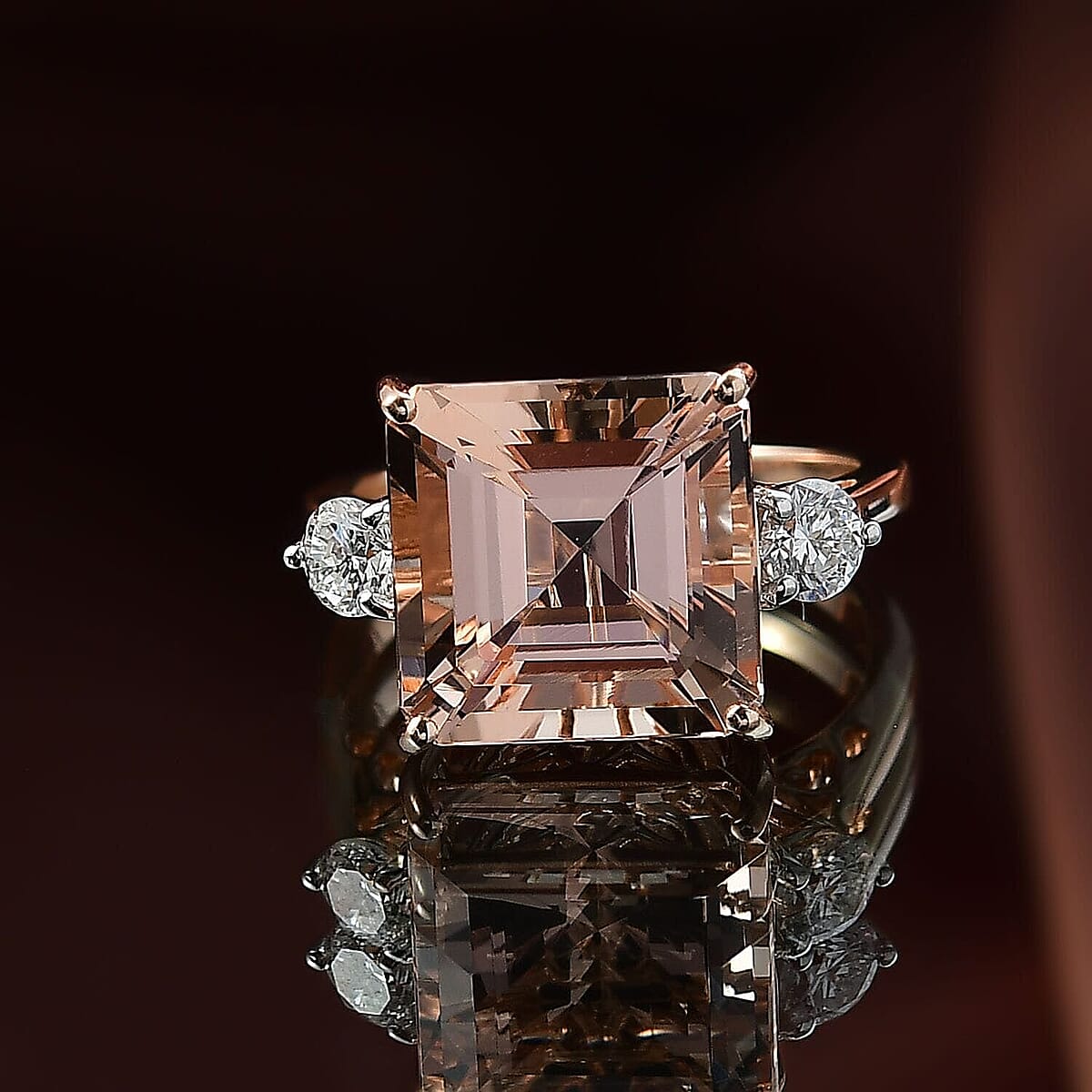 AAA Asscher Cut Marropino Morganite and G-H SI Luxuriant Lab Grown Diamond 8.35 ctw Art Deco Ring in 14K Rose Gold (Size 10.0)  image number 1
