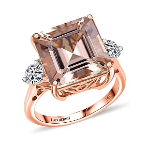 AAA Asscher Cut Marropino Morganite and G-H SI Luxuriant Lab Grown Diamond 8.35 ctw Art Deco Ring in 14K Rose Gold (Size 10.5) 