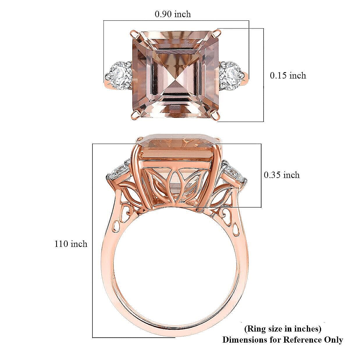 AAA Asscher Cut Marropino Morganite and G-H SI Luxuriant Lab Grown Diamond 8.35 ctw Art Deco Ring in 14K Rose Gold (Size 11.0)  image number 5