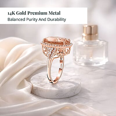 AAA Asscher Cut Marropino Morganite, Lab Grown Diamond Art Deco Ring in 14K Rose Gold 8.35 ctw (Size 12.0)