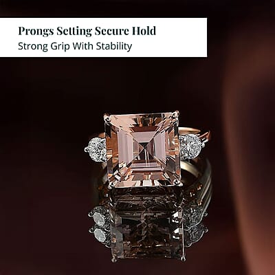 AAA Asscher Cut Marropino Morganite, Lab Grown Diamond Art Deco Ring in 14K Rose Gold 8.35 ctw (Size 12.0)