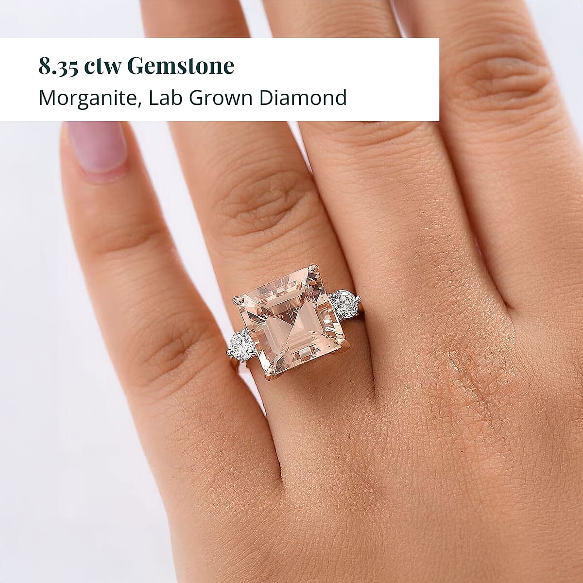 AAA Asscher Cut Marropino Morganite, Lab Grown Diamond Art Deco Ring in 14K Rose Gold 8.35 ctw (Size 5.0) image number 1