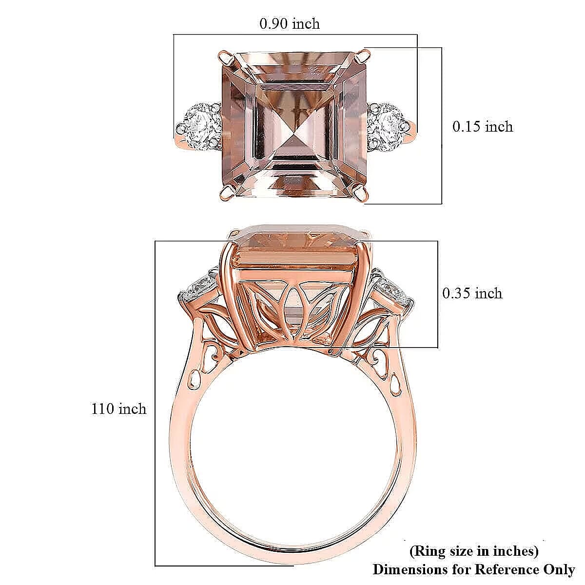 AAA Asscher Cut Marropino Morganite, Lab Grown Diamond Art Deco Ring in 14K Rose Gold 8.35 ctw (Size 5.0) image number 5