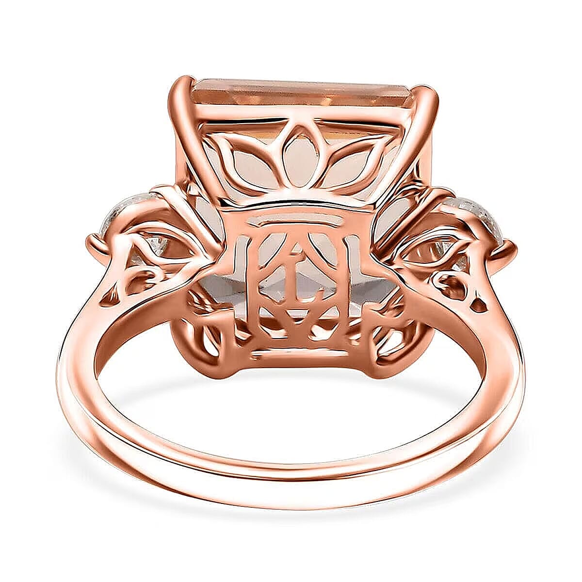 AAA Asscher Cut Marropino Morganite, Lab Grown Diamond Art Deco Ring in 14K Rose Gold 8.35 ctw (Size 5.0) image number 6