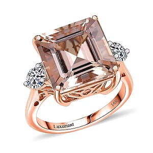 AAA Asscher Cut Marropino Morganite, Lab Grown Diamond Art Deco Ring in 14K Rose Gold 8.35 ctw (Size 5.5)