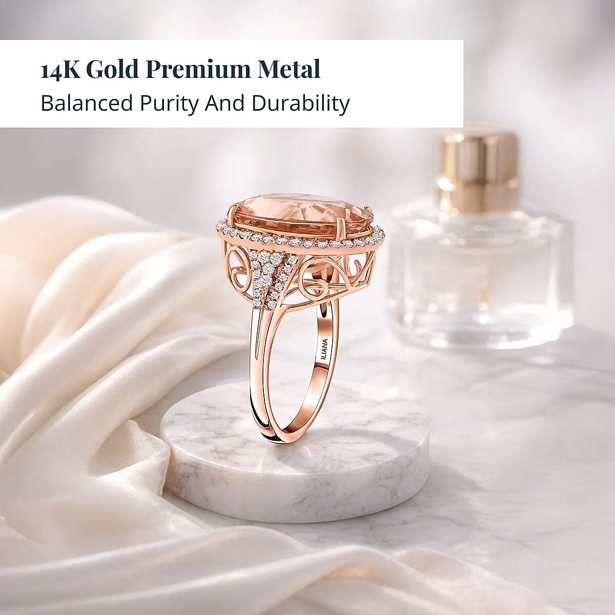 AAA Asscher Cut Marropino Morganite, Lab Grown Diamond Art Deco Ring in 14K Rose Gold 8.35 ctw (Size 5.5) image number 2