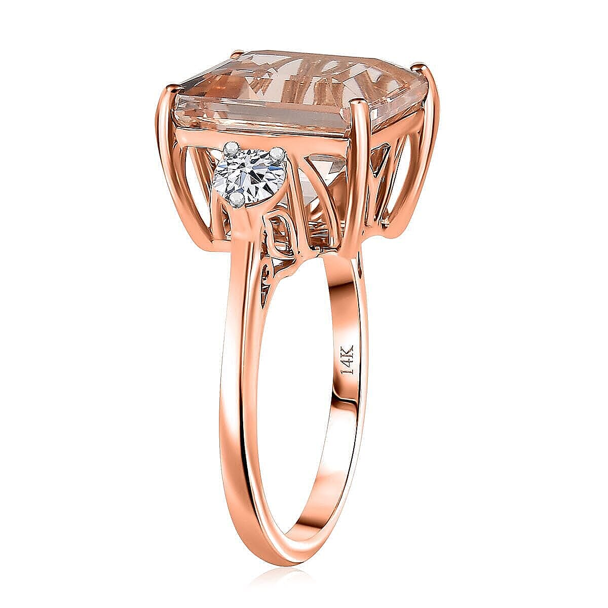 AAA Asscher Cut Marropino Morganite and G-H SI Luxuriant Lab Grown Diamond 8.35 ctw Art Deco Ring in 14K Rose Gold (Size 6.5)  image number 3
