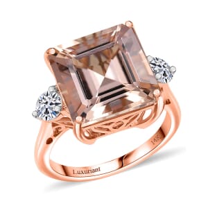 AAA Asscher Cut Marropino Morganite and Luxuriant Lab Grown Diamond 8.00 ctw Ring in 14K Rose Gold (Size 7.0)