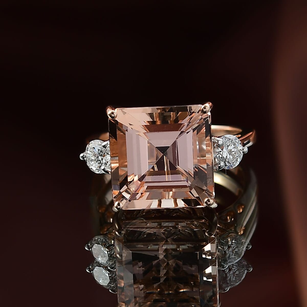 AAA Asscher Cut Marropino Morganite and G-H SI Luxuriant Lab Grown Diamond 8.35 ctw Art Deco Ring in 14K Rose Gold (Size 7.0)  image number 1