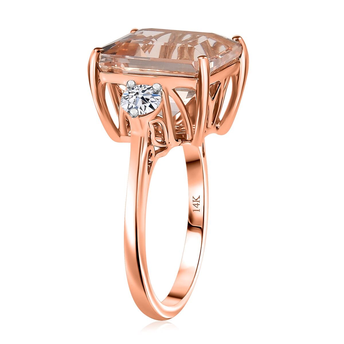 AAA Asscher Cut Marropino Morganite and G-H SI Luxuriant Lab Grown Diamond 8.35 ctw Art Deco Ring in 14K Rose Gold (Size 7.0)  image number 3