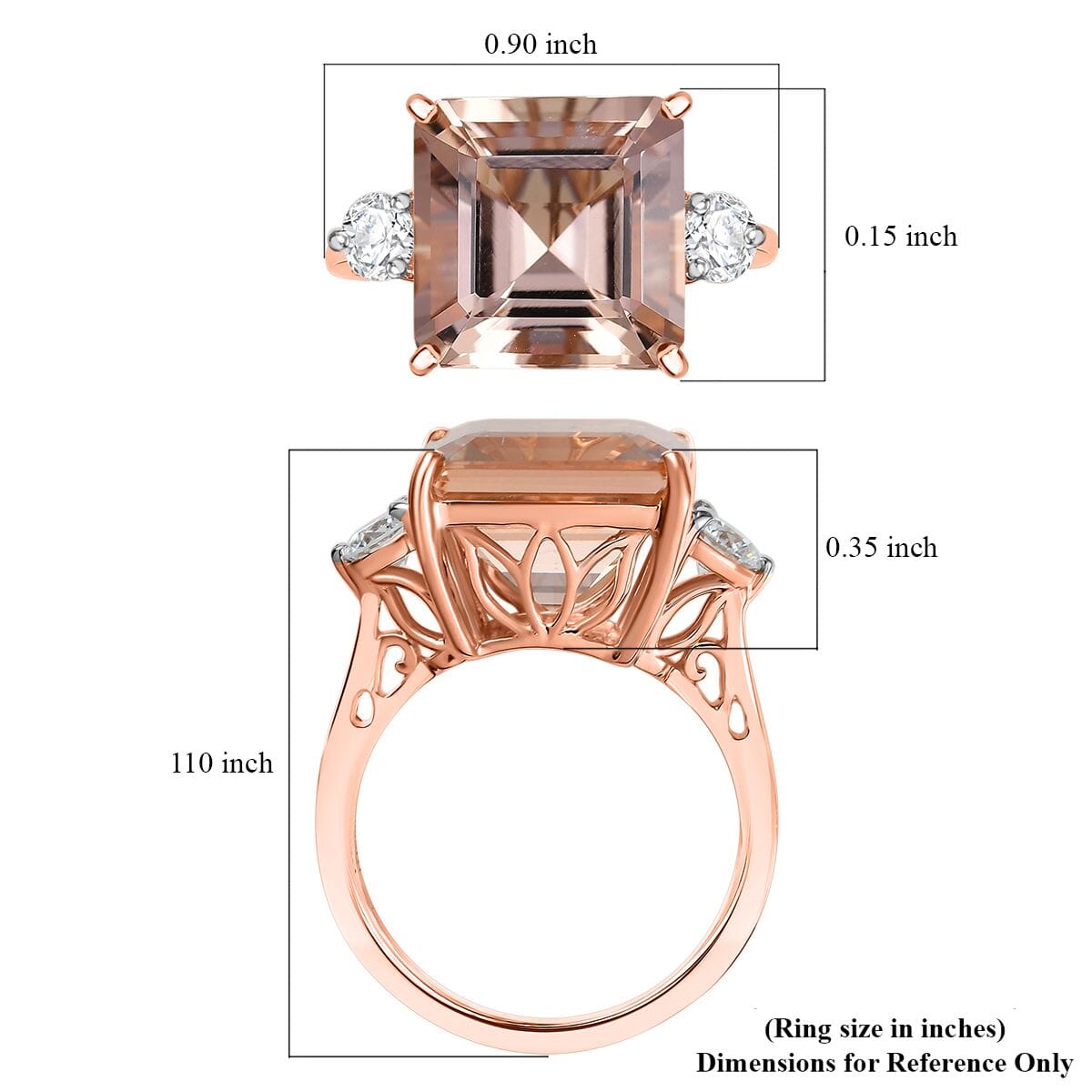 AAA Asscher Cut Marropino Morganite and G-H SI Luxuriant Lab Grown Diamond 8.35 ctw Art Deco Ring in 14K Rose Gold (Size 7.0)  image number 5