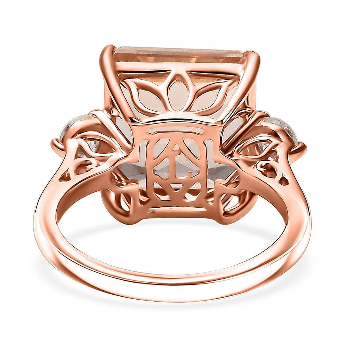 AAA Asscher Cut Marropino Morganite and G-H SI Luxuriant Lab Grown Diamond 8.35 ctw Art Deco Ring in 14K Rose Gold (Size 7.5)  image number 4