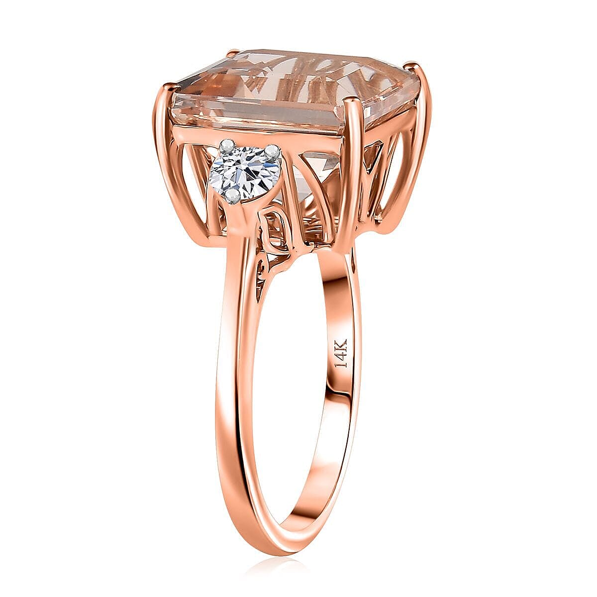 AAA Asscher Cut Marropino Morganite and G-H SI Luxuriant Lab Grown Diamond 8.35 ctw Art Deco Ring in 14K Rose Gold (Size 9.0)  image number 3
