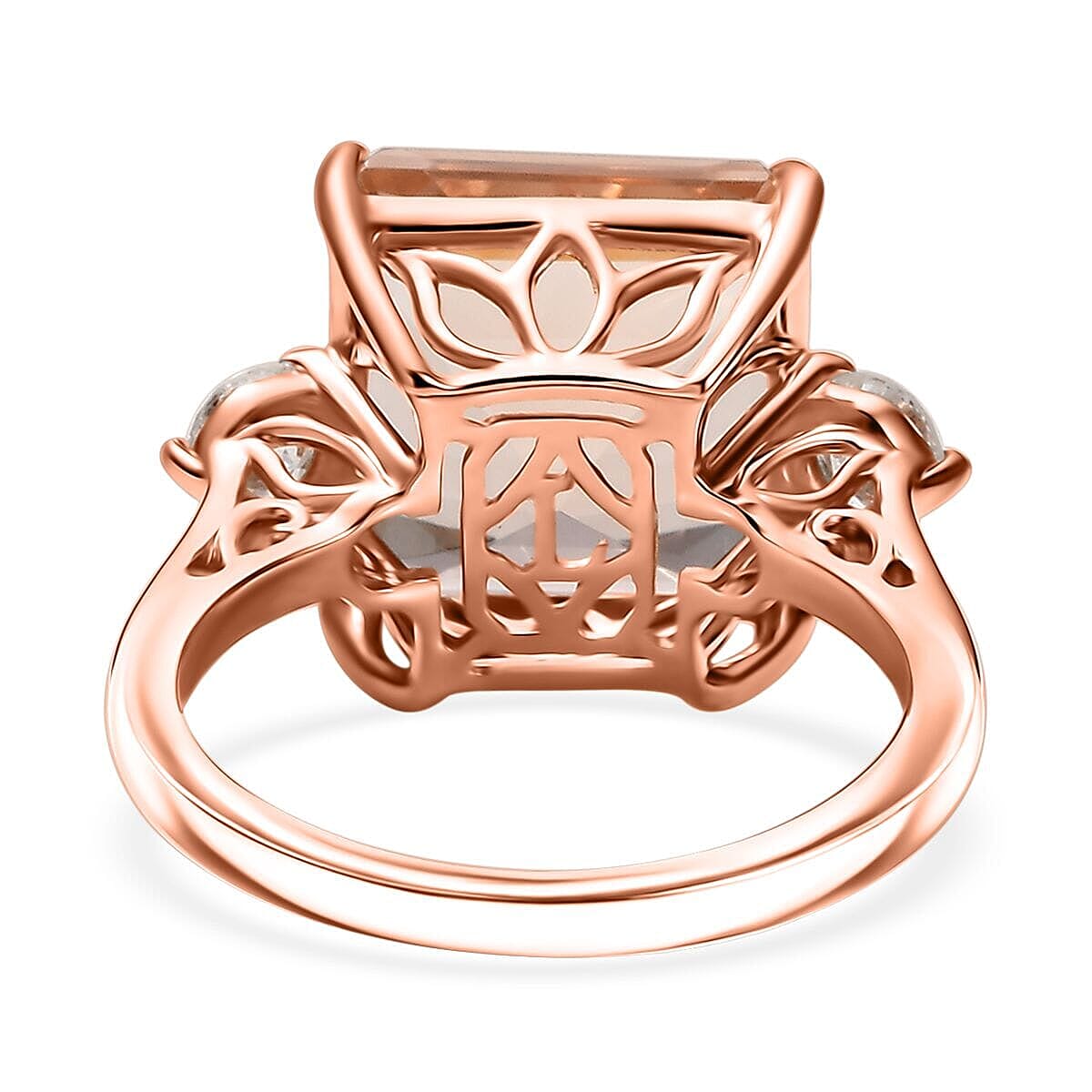 AAA Asscher Cut Marropino Morganite and G-H SI Luxuriant Lab Grown Diamond 8.35 ctw Art Deco Ring in 14K Rose Gold (Size 9.0)  image number 4