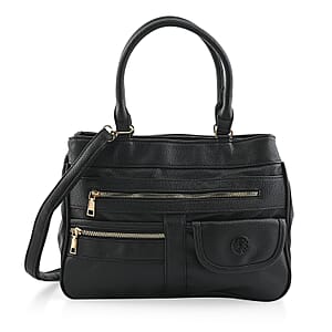 Cee Klein Black Faux Leather Multi-Compartment Shoulder Bag