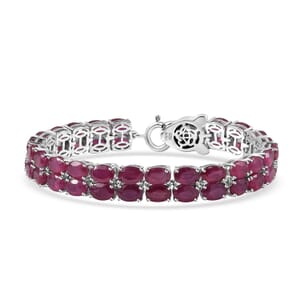 D’Joy Niassa Ruby (FF) and Black Diamond 31.80 ctw Bracelet in Rhodium Over Sterling Silver (6.50 In)