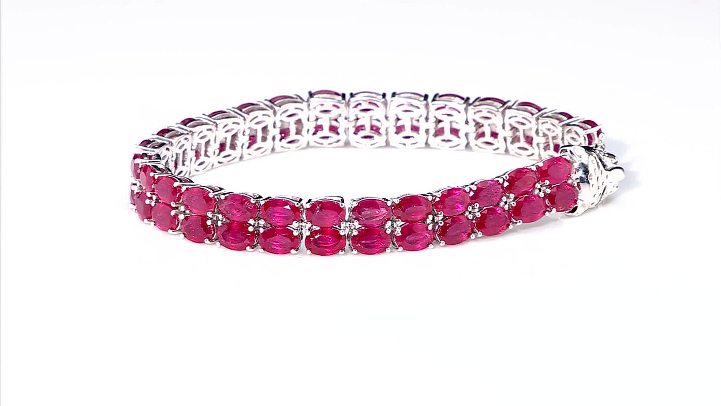 D’Joy Niassa Ruby (FF) and Black Diamond 31.80 ctw Bracelet in Rhodium Over Sterling Silver (6.50 In)
