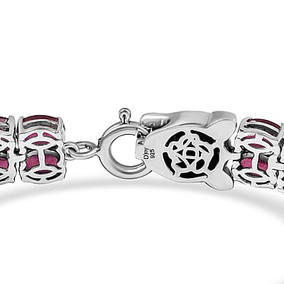 D'Joy Niassa Ruby (FF) and Black Diamond 31.80 ctw Panther Bracelet in Rhodium Over Sterling Silver (6.50 In)