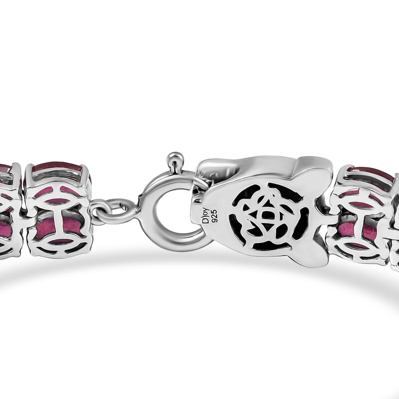 D'Joy Niassa Ruby (FF) and Black Diamond 31.80 ctw Panther Bracelet in Rhodium Over Sterling Silver (6.50 In)
