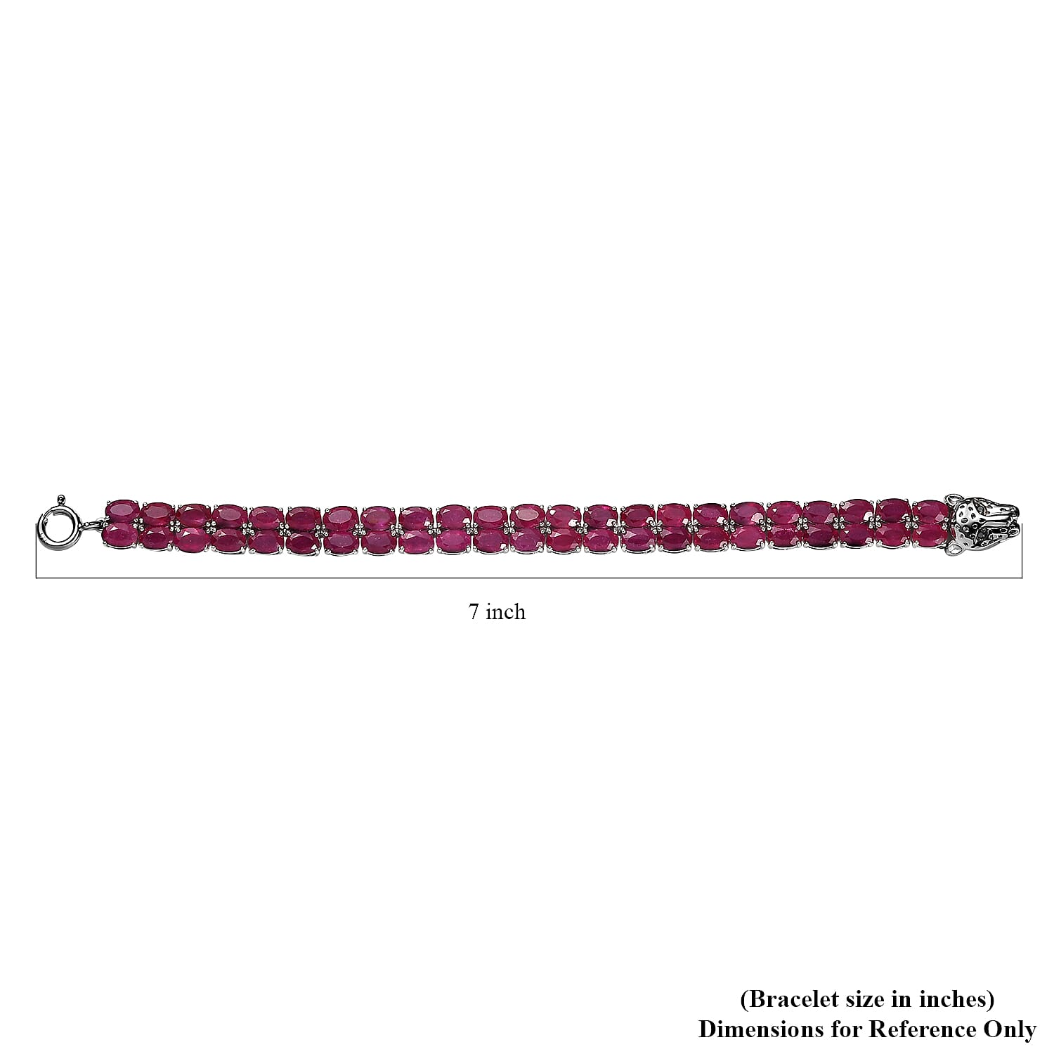 D'Joy Niassa Ruby (FF) and Black Diamond 31.80 ctw Panther Bracelet in Rhodium Over Sterling Silver (6.50 In)