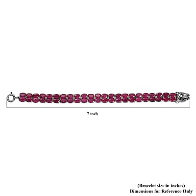 D'Joy Niassa Ruby (FF) and Black Diamond 31.80 ctw Panther Bracelet in Rhodium Over Sterling Silver (6.50 In)