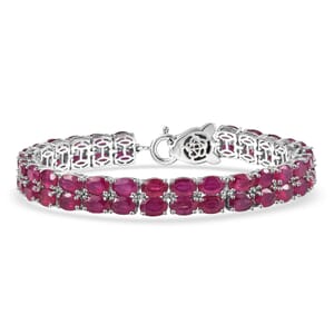 D’Joy Niassa Ruby (FF) and Black Diamond 35.90 ctw Bracelet in Rhodium Over Sterling Silver (7.25 In)