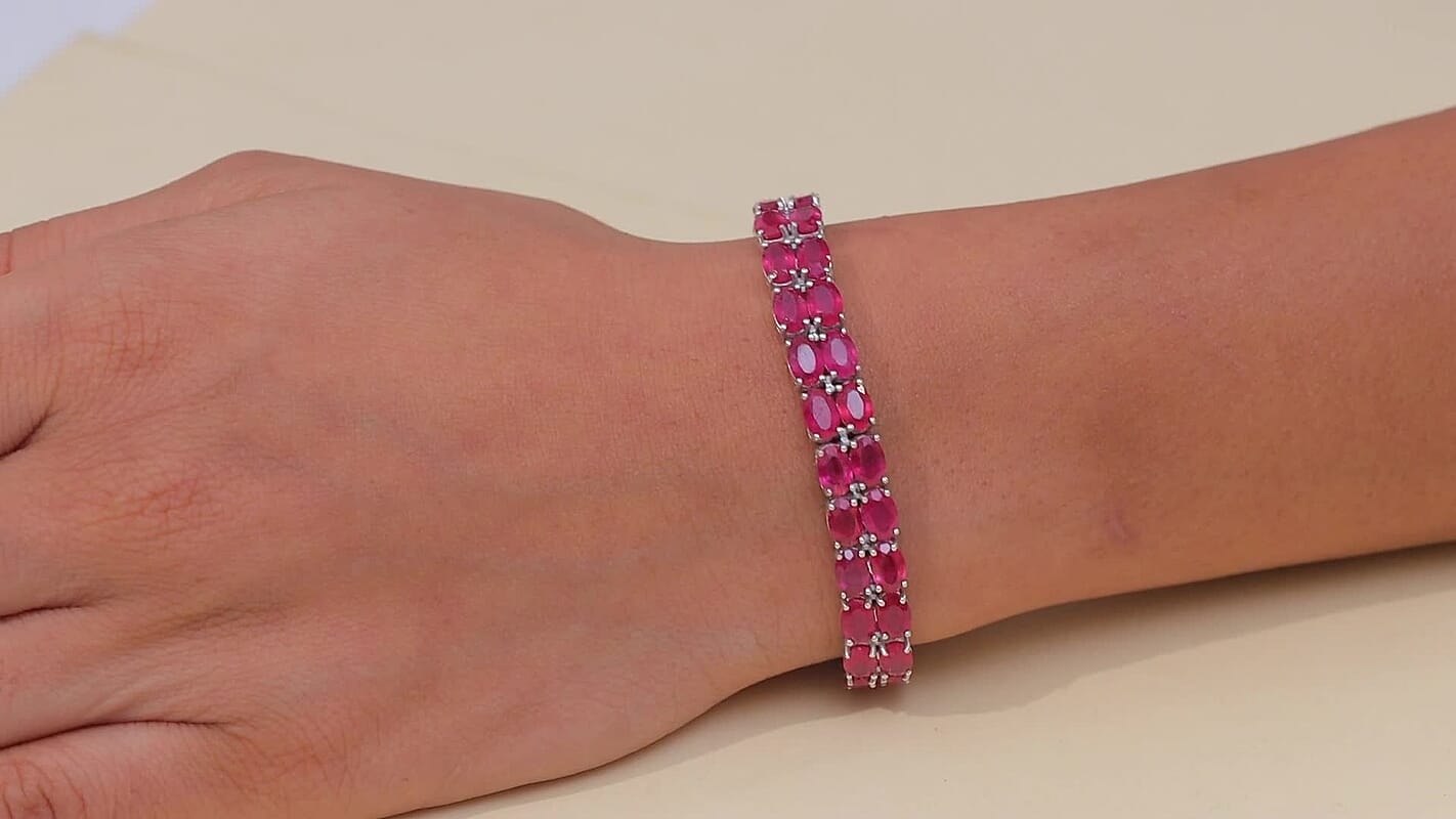 D’Joy Niassa Ruby (FF) and Black Diamond 31.80 ctw Bracelet in Rhodium Over Sterling Silver (6.50 In)