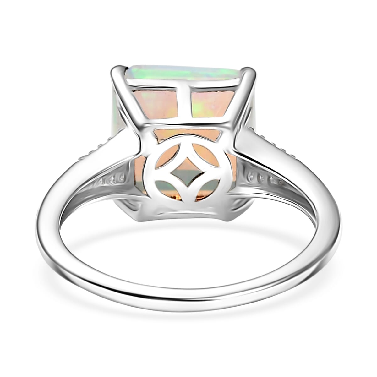 D'Joy AAA Asscher Cut Ethiopian Welo Opal and Diamond 2.85 ctw Ring in Rhodium Over Sterling Silver (Size 10.0) image number 4