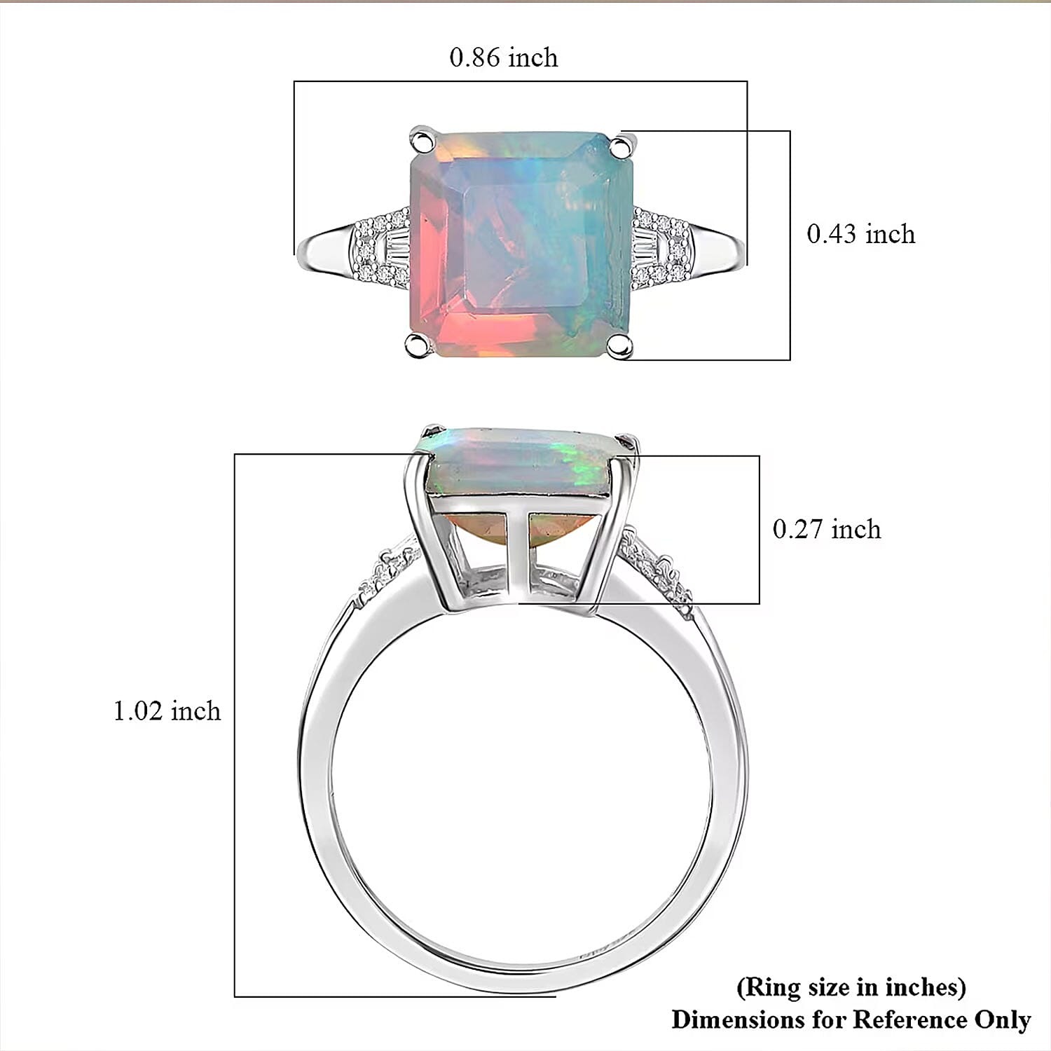 D'Joy AAA Asscher Cut Ethiopian Welo Opal and Diamond 2.85 ctw Ring in Rhodium Over Sterling Silver (Size 10.0)