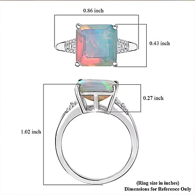 D'Joy AAA Asscher Cut Ethiopian Welo Opal and Diamond 2.85 ctw Ring in Rhodium Over Sterling Silver (Size 10.0)