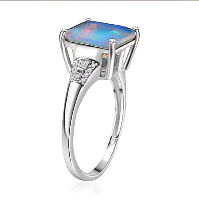D'Joy AAA Asscher Cut Ethiopian Welo Opal and Diamond 2.85 ctw Ring in Rhodium Over Sterling Silver (Size 10.0)