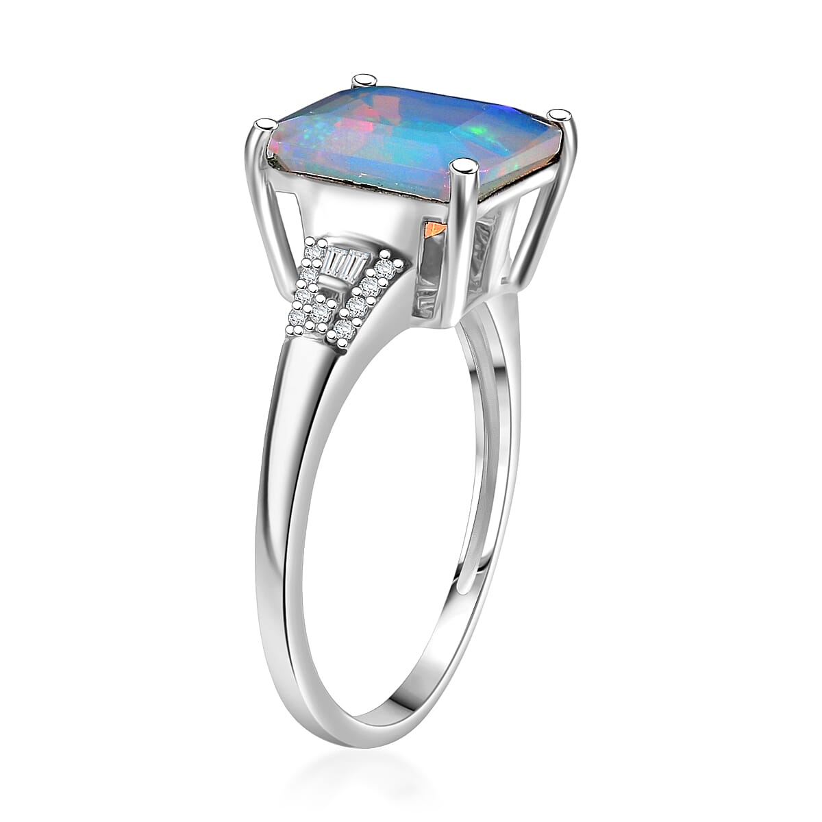 D'Joy AAA Asscher Cut Ethiopian Welo Opal and Diamond 2.85 ctw Ring in Rhodium Over Sterling Silver (Size 5.0) image number 3