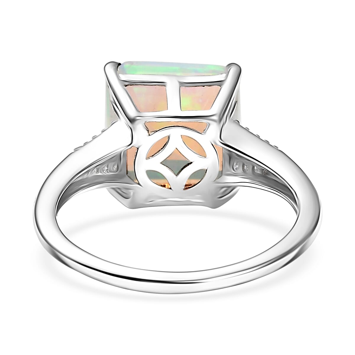 D'Joy AAA Asscher Cut Ethiopian Welo Opal and Diamond 2.85 ctw Ring in Rhodium Over Sterling Silver (Size 5.0) image number 4