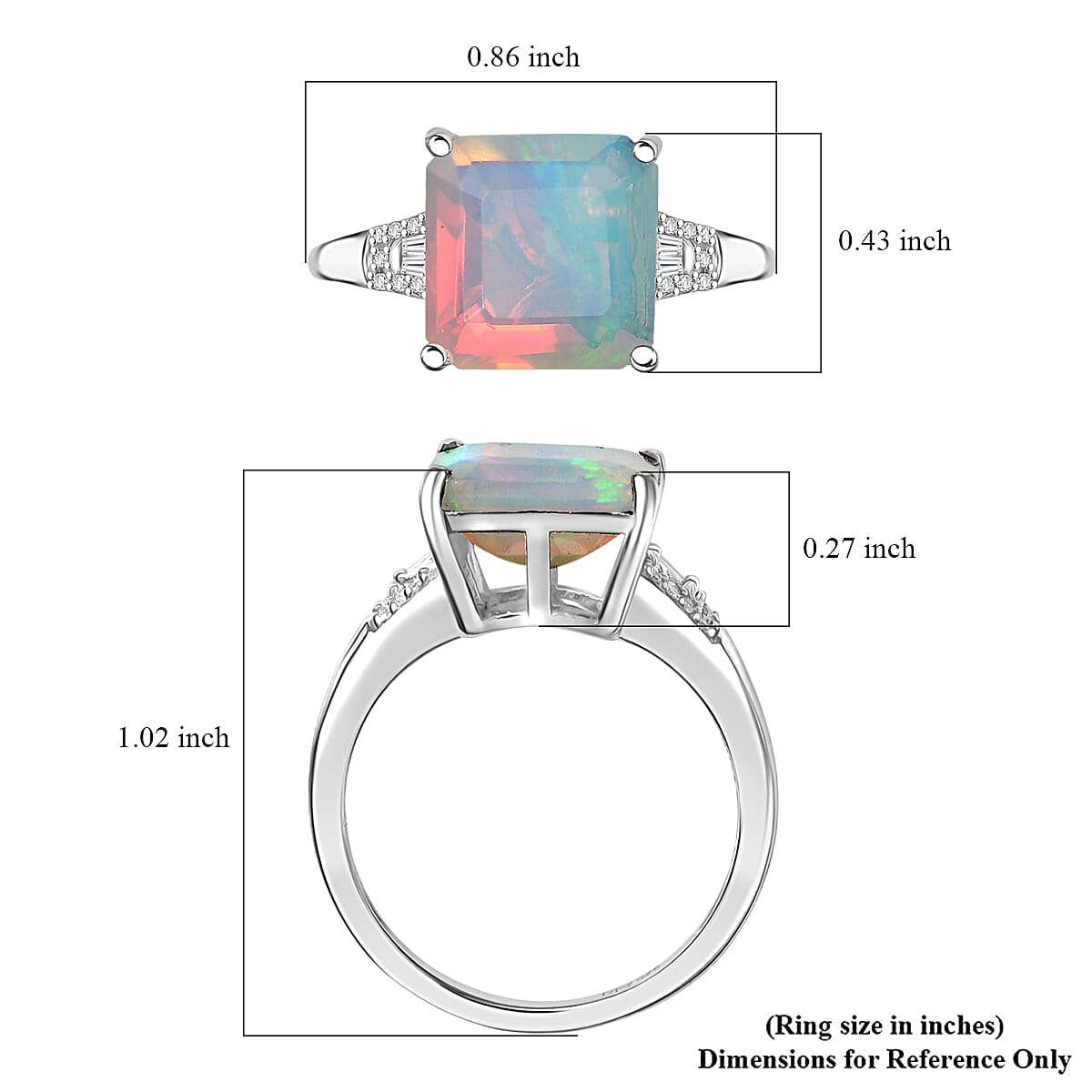D'Joy AAA Asscher Cut Ethiopian Welo Opal and Diamond 2.85 ctw Ring in Rhodium Over Sterling Silver (Size 5.0) image number 5