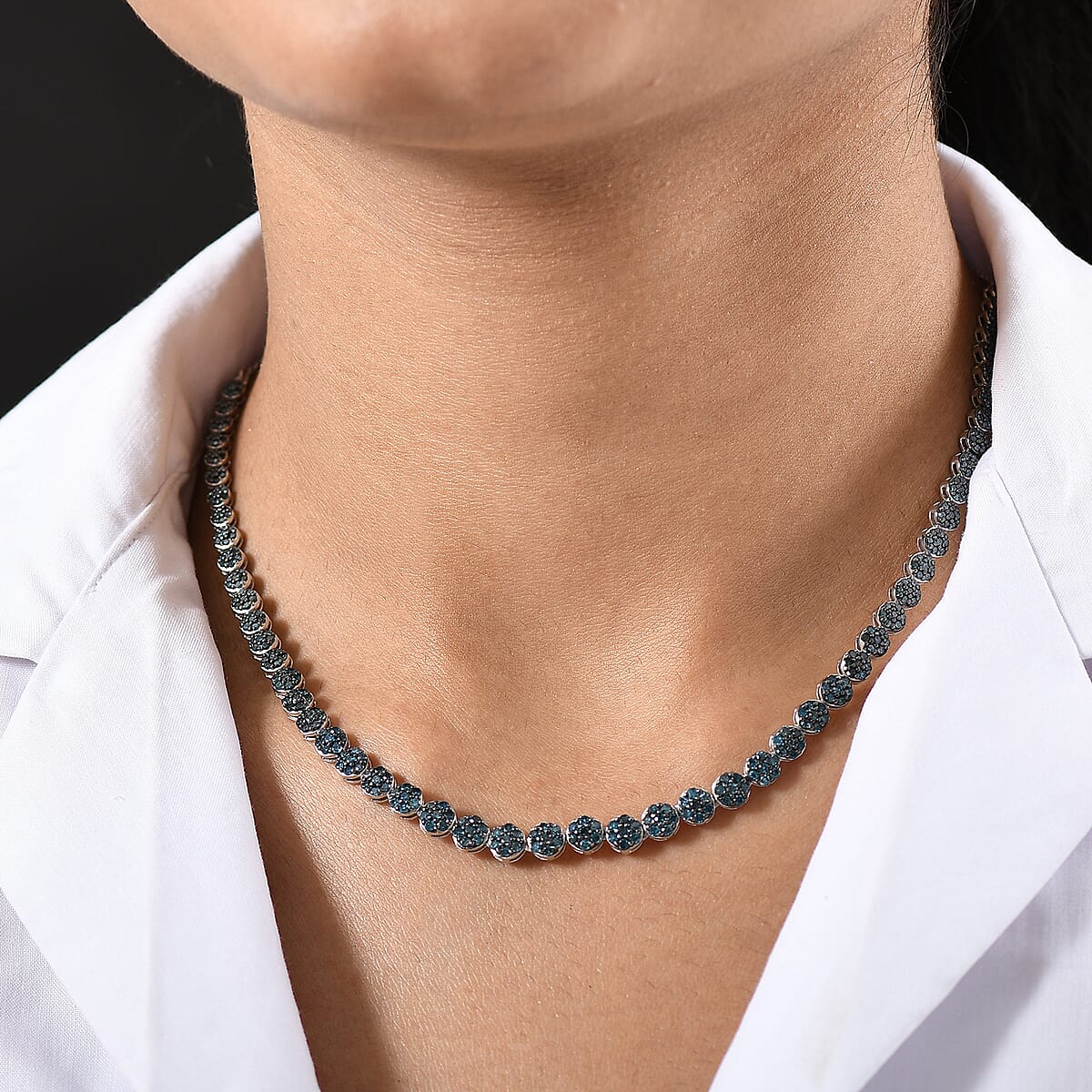 D'Joy Blue Diamond 4.00 ctw Garland of Grace Necklace 18 Inches in Rhodium Over Sterling Silver  image number 2