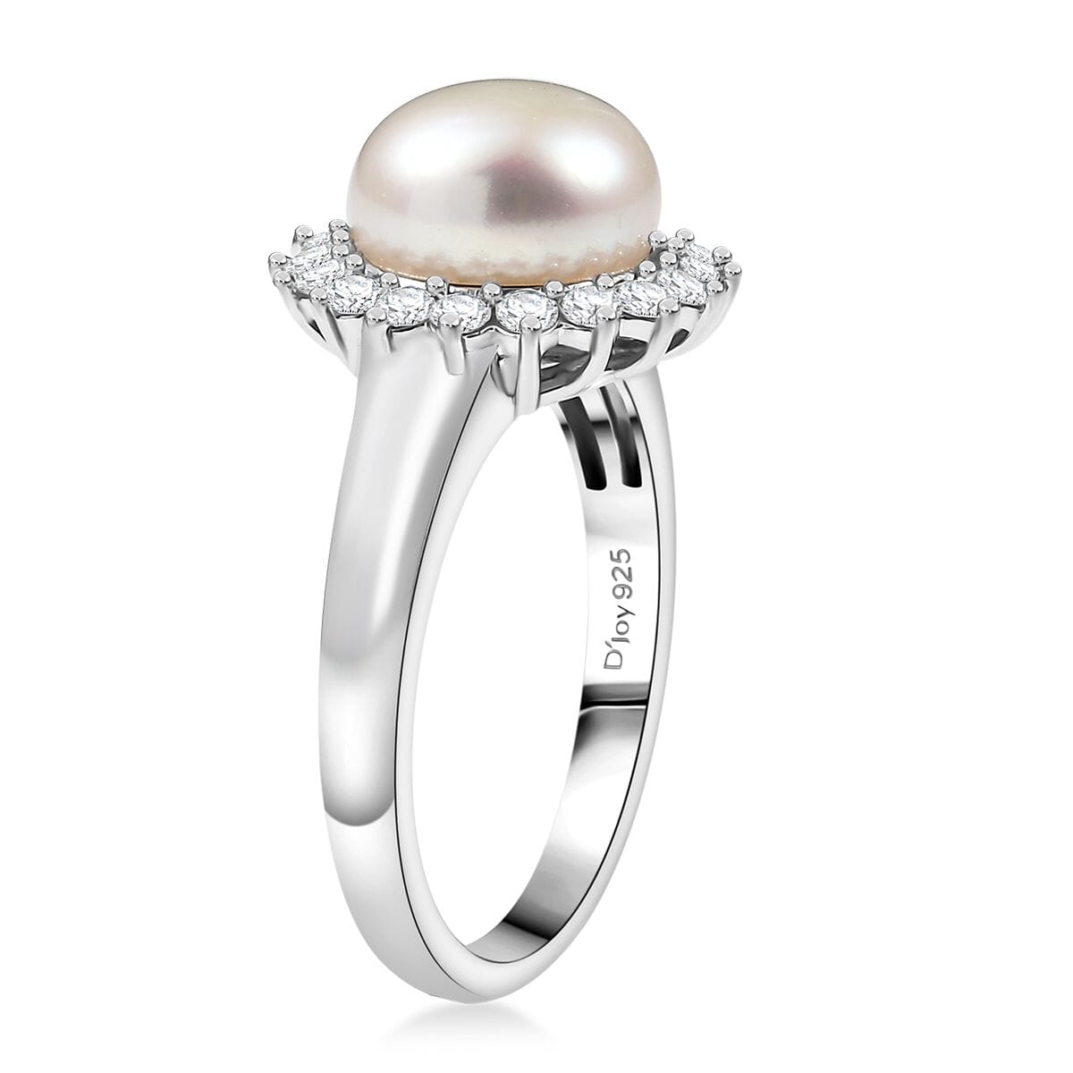 D'Joy Freshwater Pearl and White Zircon 0.65 ctw Sunburst Ring in Rhodium Over Sterling Silver (Size 10.0) image number 3