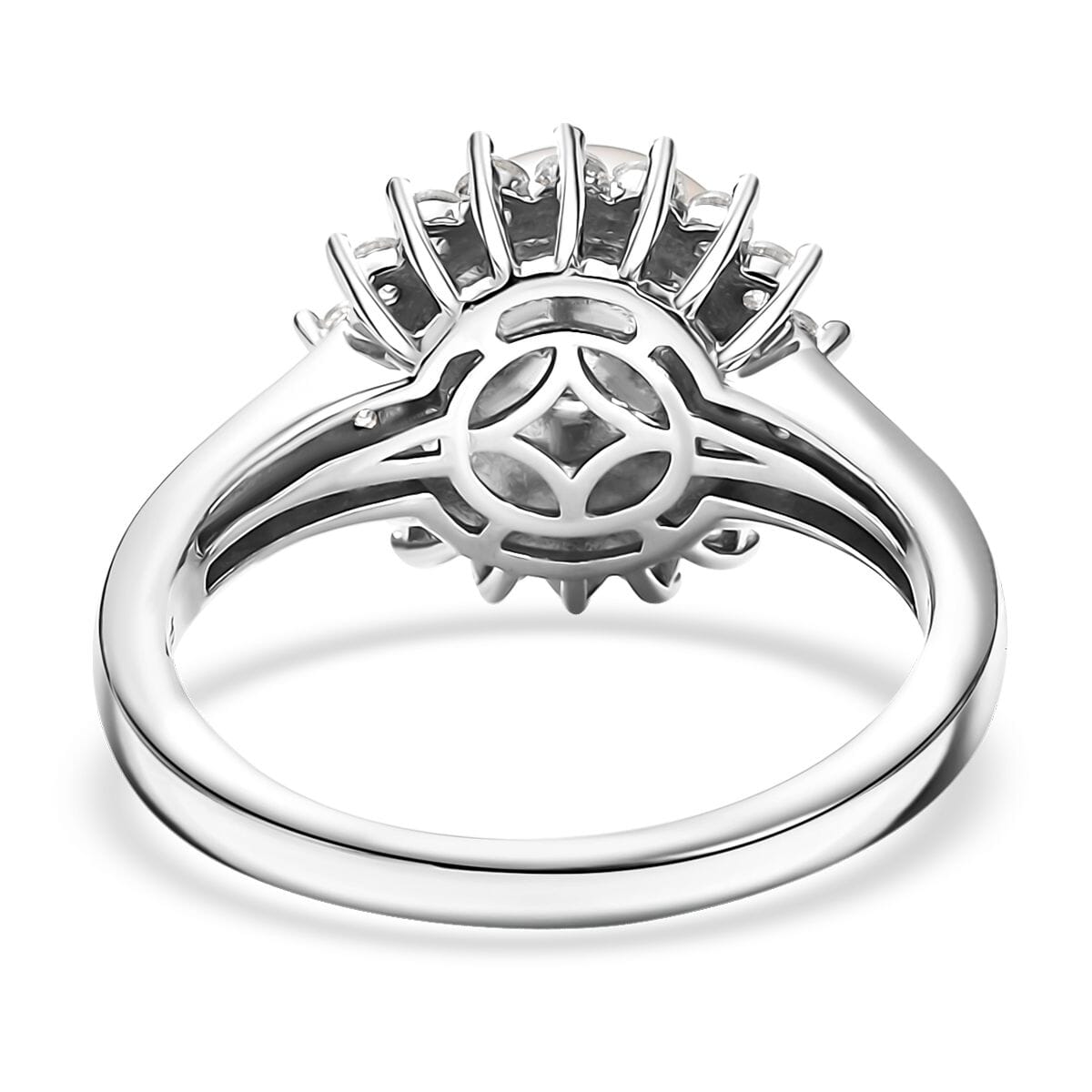 D'Joy Freshwater Pearl and White Zircon 0.65 ctw Sunburst Ring in Rhodium Over Sterling Silver (Size 10.0) image number 4